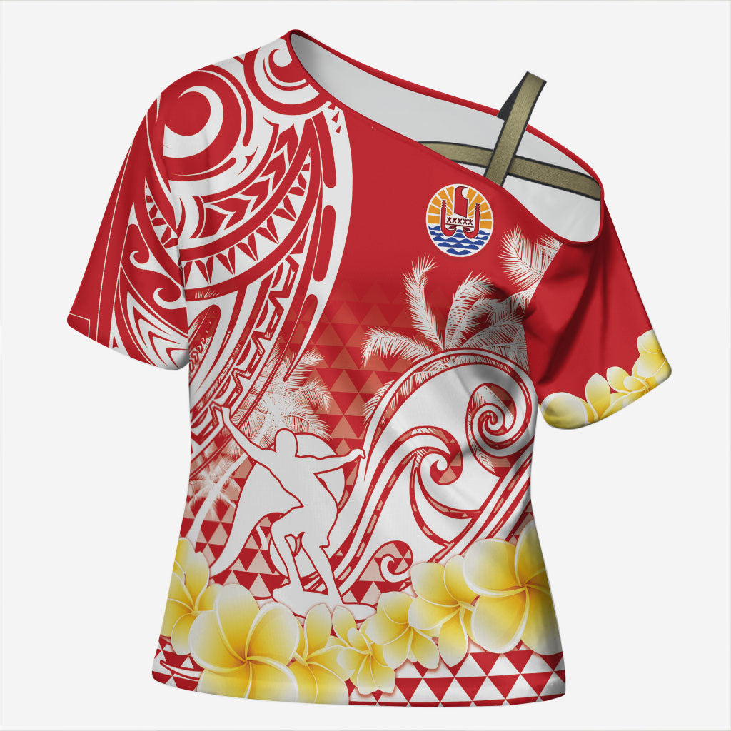 Personalised Tahiti Surfing Cross Shoulder Shirt Polynesian Style LT05 Female Red - Polynesian Pride