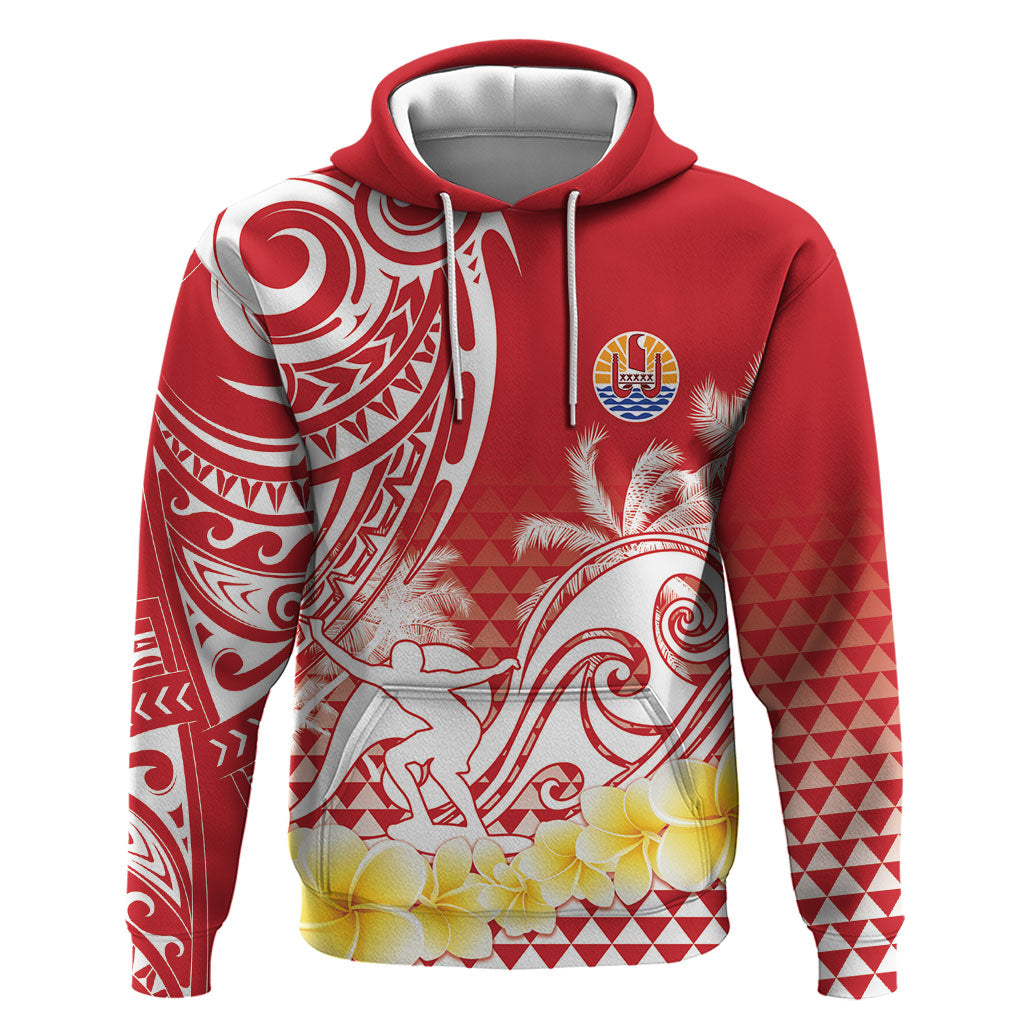 Personalised Tahiti Surfing Hoodie Polynesian Style LT05 Pullover Hoodie Red - Polynesian Pride