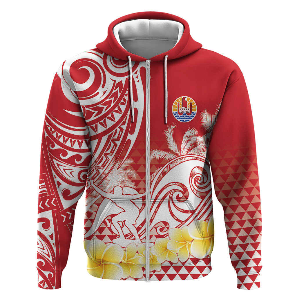 Personalised Tahiti Surfing Hoodie Polynesian Style LT05 Zip Hoodie Red - Polynesian Pride