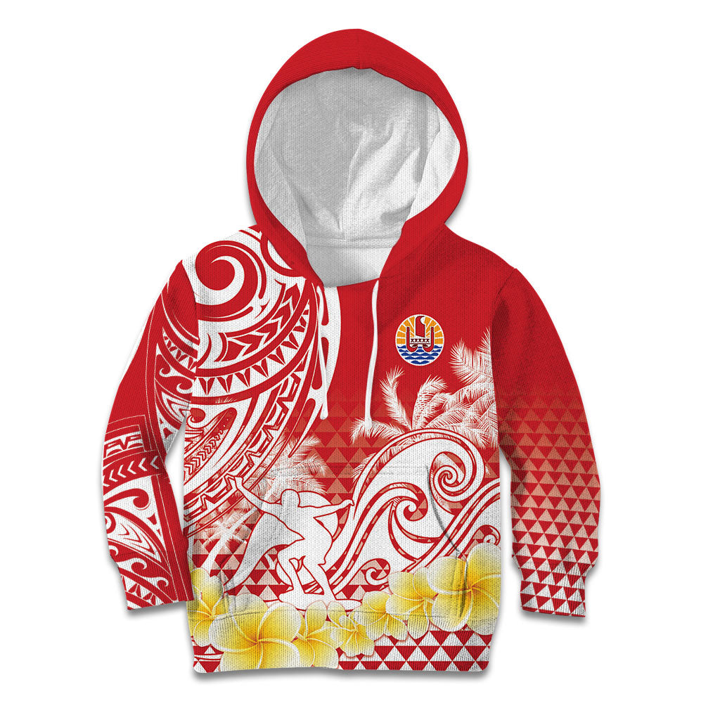 Personalised Tahiti Surfing Kid Hoodie Polynesian Style LT05 Hoodie Red - Polynesian Pride