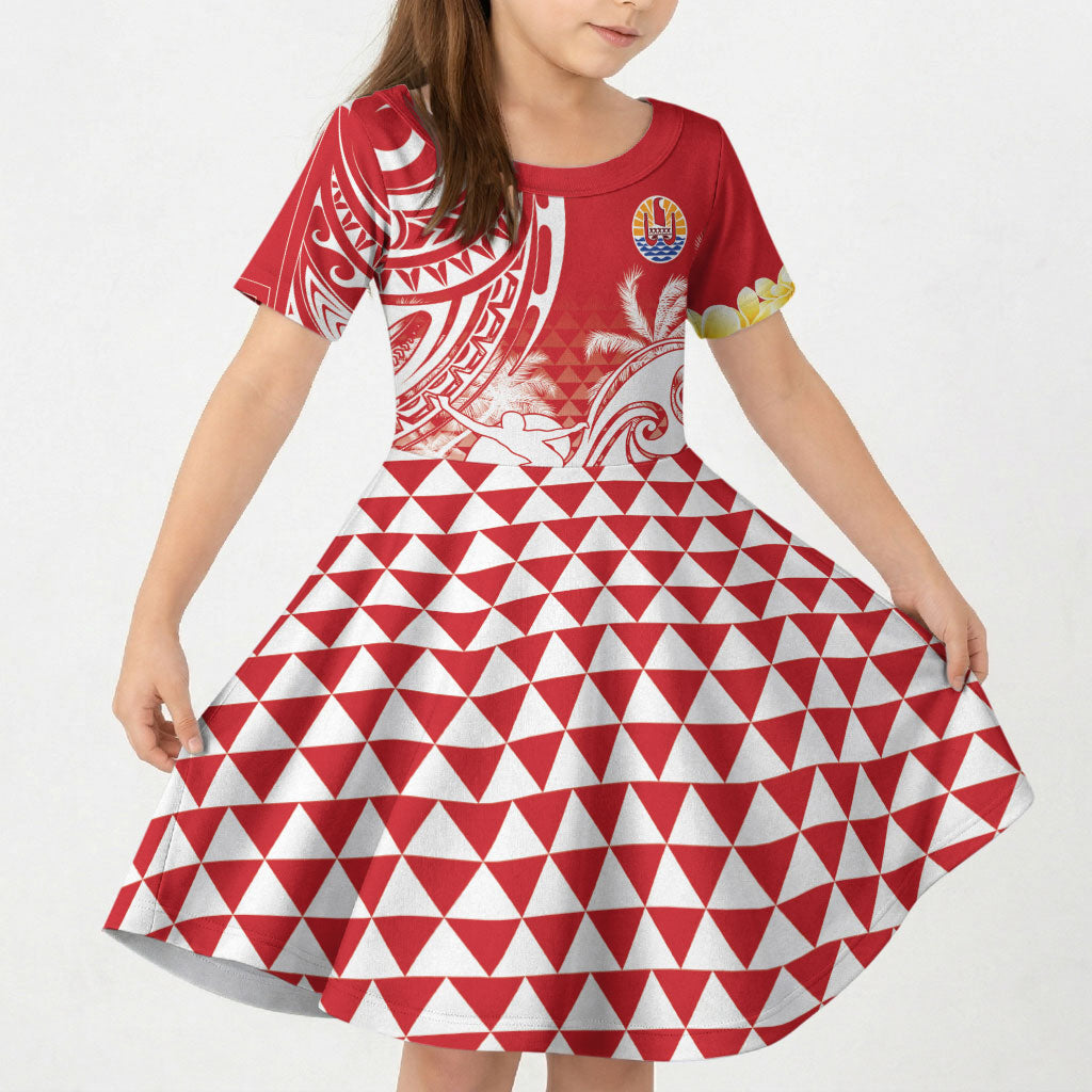 Personalised Tahiti Surfing Kid Short Sleeve Dress Polynesian Style LT05 KID Red - Polynesian Pride