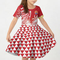 Personalised Tahiti Surfing Kid Short Sleeve Dress Polynesian Style LT05 KID Red - Polynesian Pride