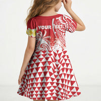 Personalised Tahiti Surfing Kid Short Sleeve Dress Polynesian Style LT05 - Polynesian Pride