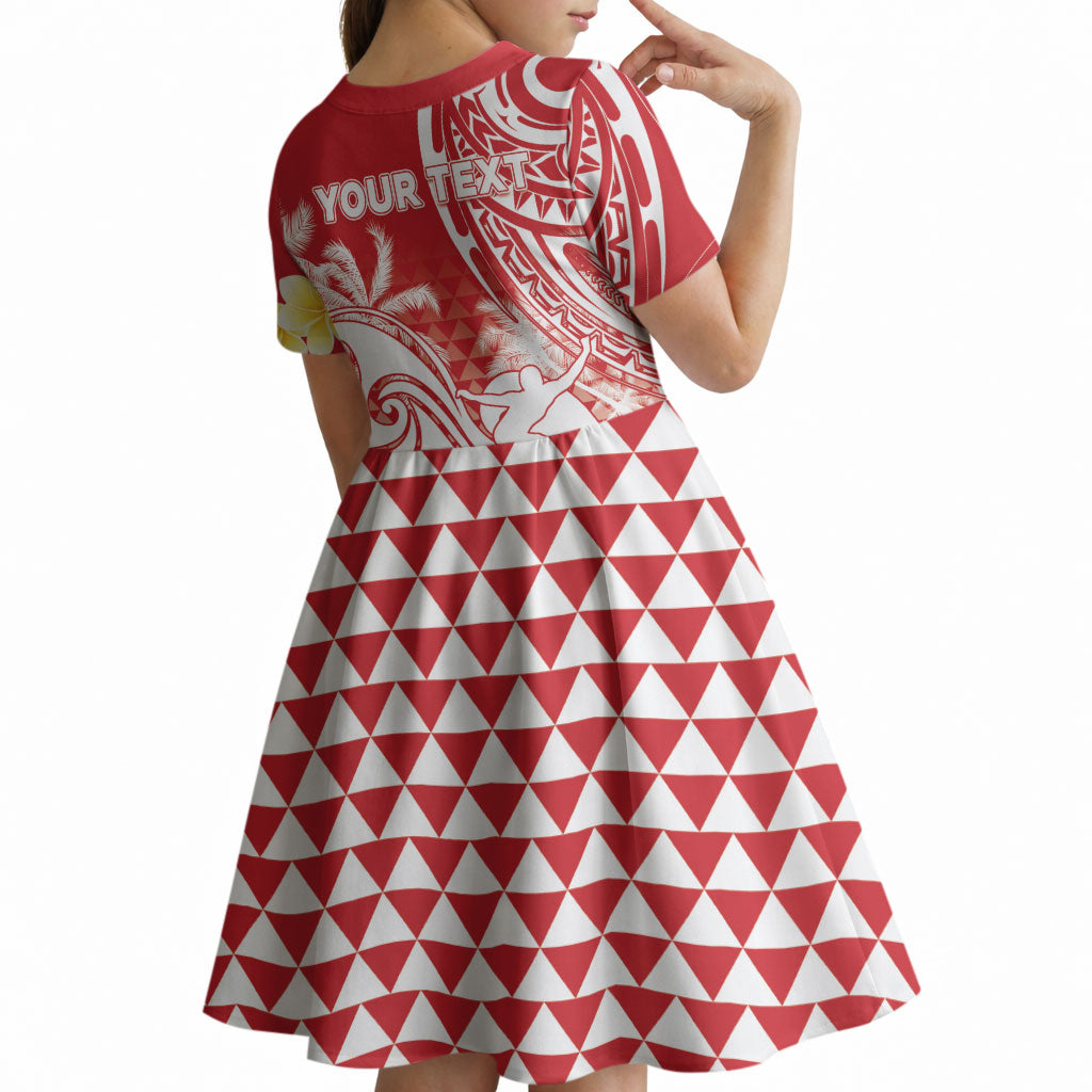Personalised Tahiti Surfing Kid Short Sleeve Dress Polynesian Style LT05 - Polynesian Pride