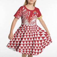 Personalised Tahiti Surfing Kid Short Sleeve Dress Polynesian Style LT05 - Polynesian Pride