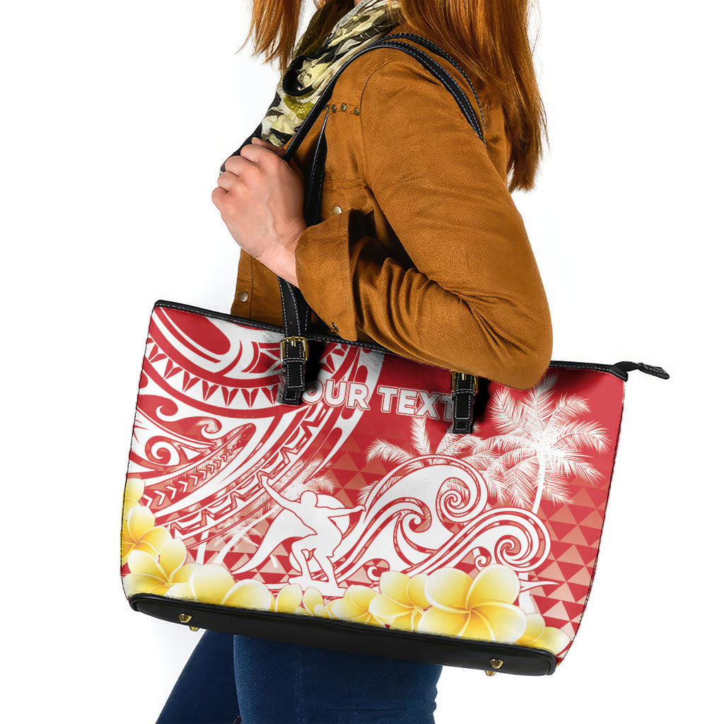 Personalised Tahiti Surfing Leather Tote Bag Polynesian Style LT05 Red - Polynesian Pride