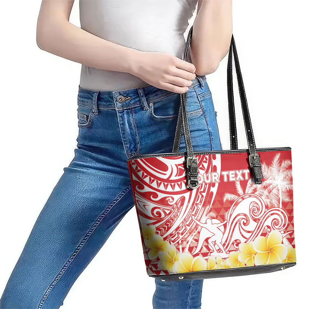 Personalised Tahiti Surfing Leather Tote Bag Polynesian Style LT05 - Polynesian Pride