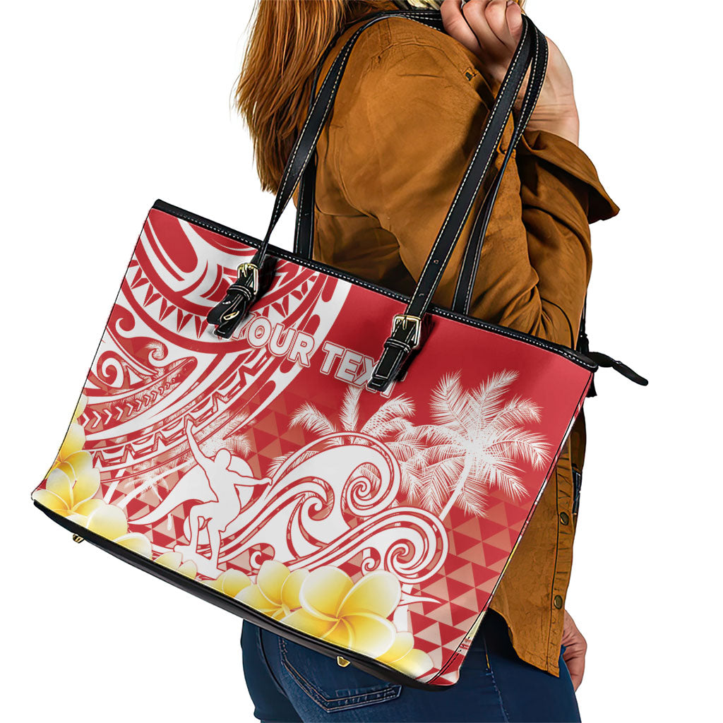 Personalised Tahiti Surfing Leather Tote Bag Polynesian Style LT05 - Polynesian Pride
