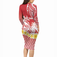 Personalised Tahiti Surfing Long Sleeve Bodycon Dress Polynesian Style LT05 - Polynesian Pride