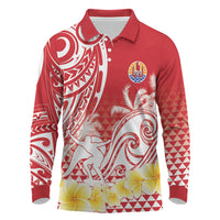 Personalised Tahiti Surfing Long Sleeve Polo Shirt Polynesian Style LT05 Red - Polynesian Pride