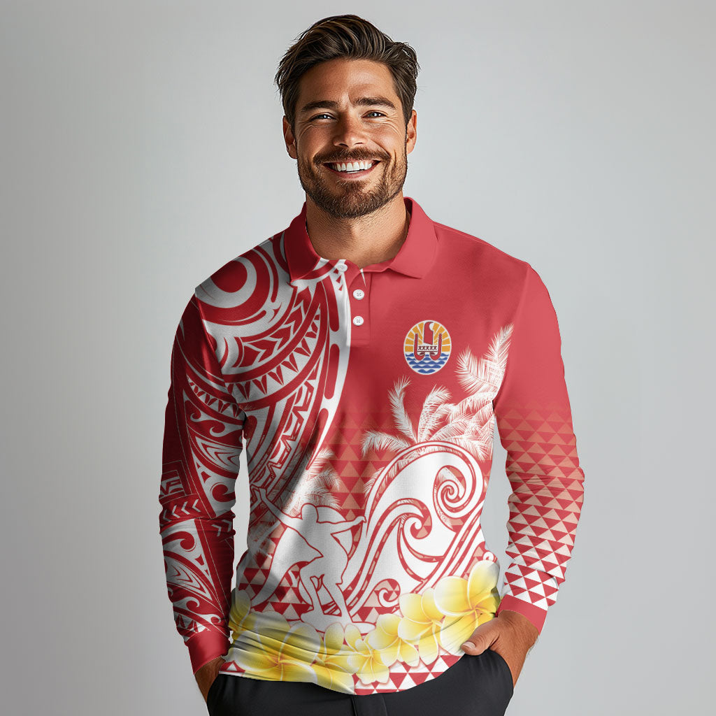 Personalised Tahiti Surfing Long Sleeve Polo Shirt Polynesian Style LT05 - Polynesian Pride