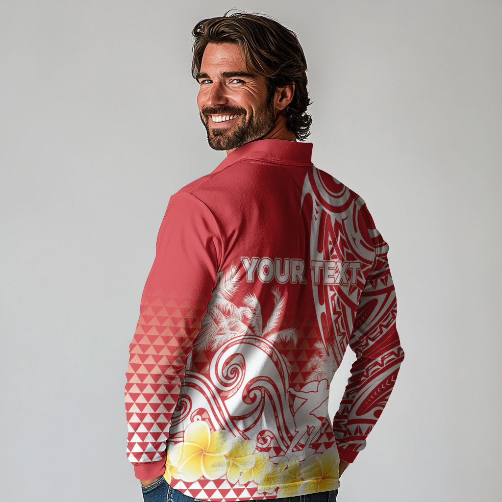 Personalised Tahiti Surfing Long Sleeve Polo Shirt Polynesian Style LT05 - Polynesian Pride
