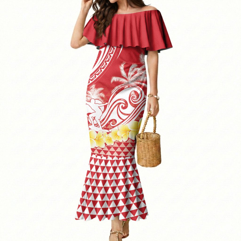 Personalised Tahiti Surfing Mermaid Dress Polynesian Style LT05 Women Red - Polynesian Pride
