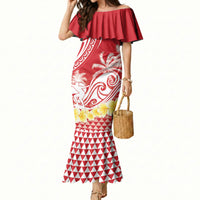 Personalised Tahiti Surfing Mermaid Dress Polynesian Style LT05 Women Red - Polynesian Pride