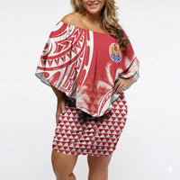 Personalised Tahiti Surfing Off Shoulder Short Dress Polynesian Style LT05 Women Red - Polynesian Pride
