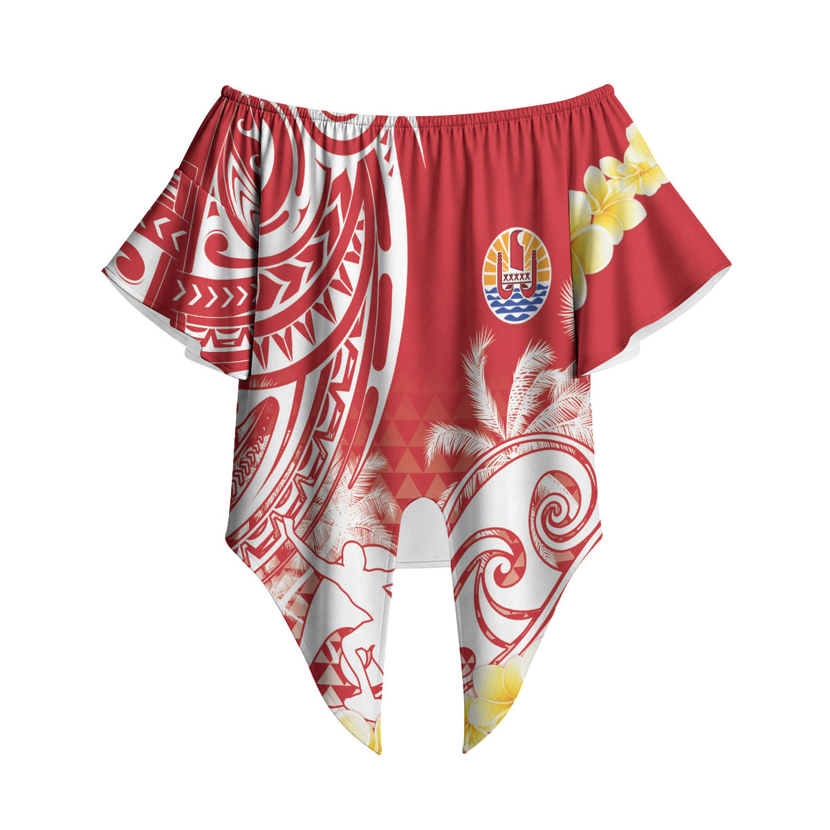 Personalised Tahiti Surfing Off Shoulder Wrap Waist Top Polynesian Style LT05 Red - Polynesian Pride