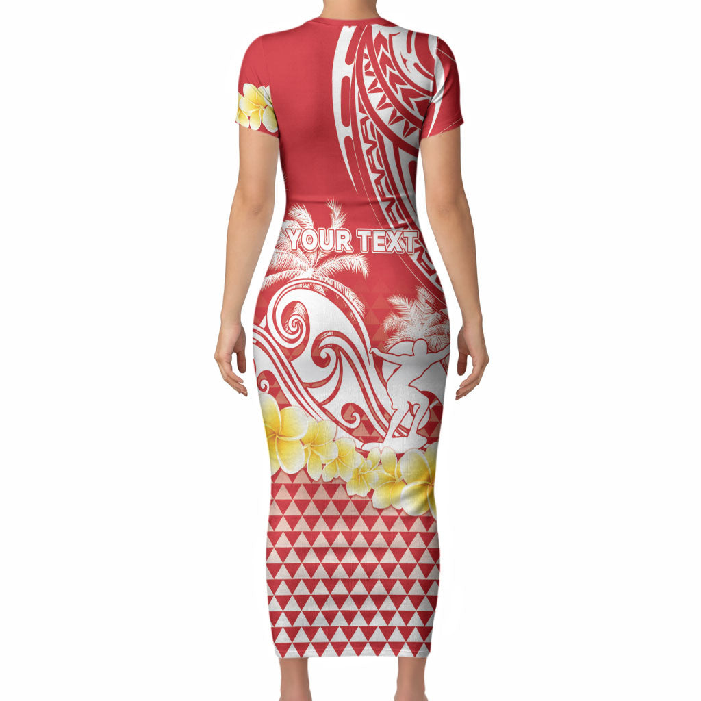 Personalised Tahiti Surfing Short Sleeve Bodycon Dress Polynesian Style LT05 - Polynesian Pride