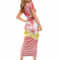 Personalised Tahiti Surfing Short Sleeve Bodycon Dress Polynesian Style LT05 - Polynesian Pride