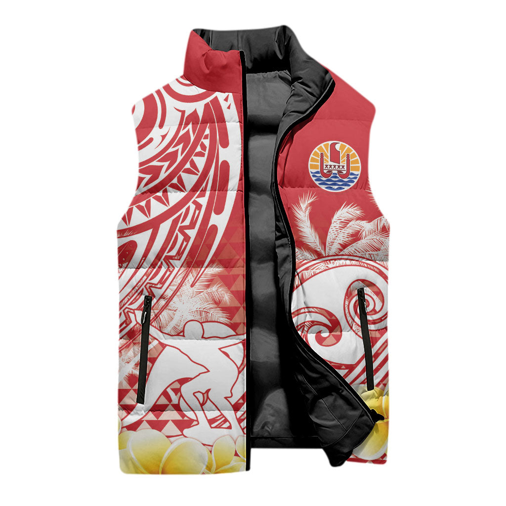 Personalised Tahiti Surfing Sleeveless Puffer Jacket Polynesian Style LT05 - Polynesian Pride