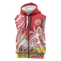 Personalised Tahiti Surfing Sleeveless Zip Hoodie Polynesian Style LT05 Red - Polynesian Pride