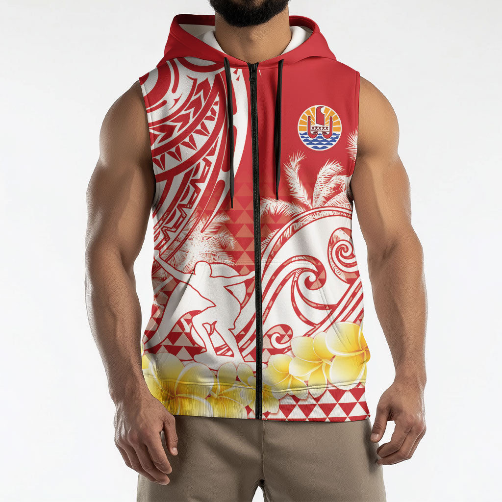 Personalised Tahiti Surfing Sleeveless Zip Hoodie Polynesian Style LT05 - Polynesian Pride