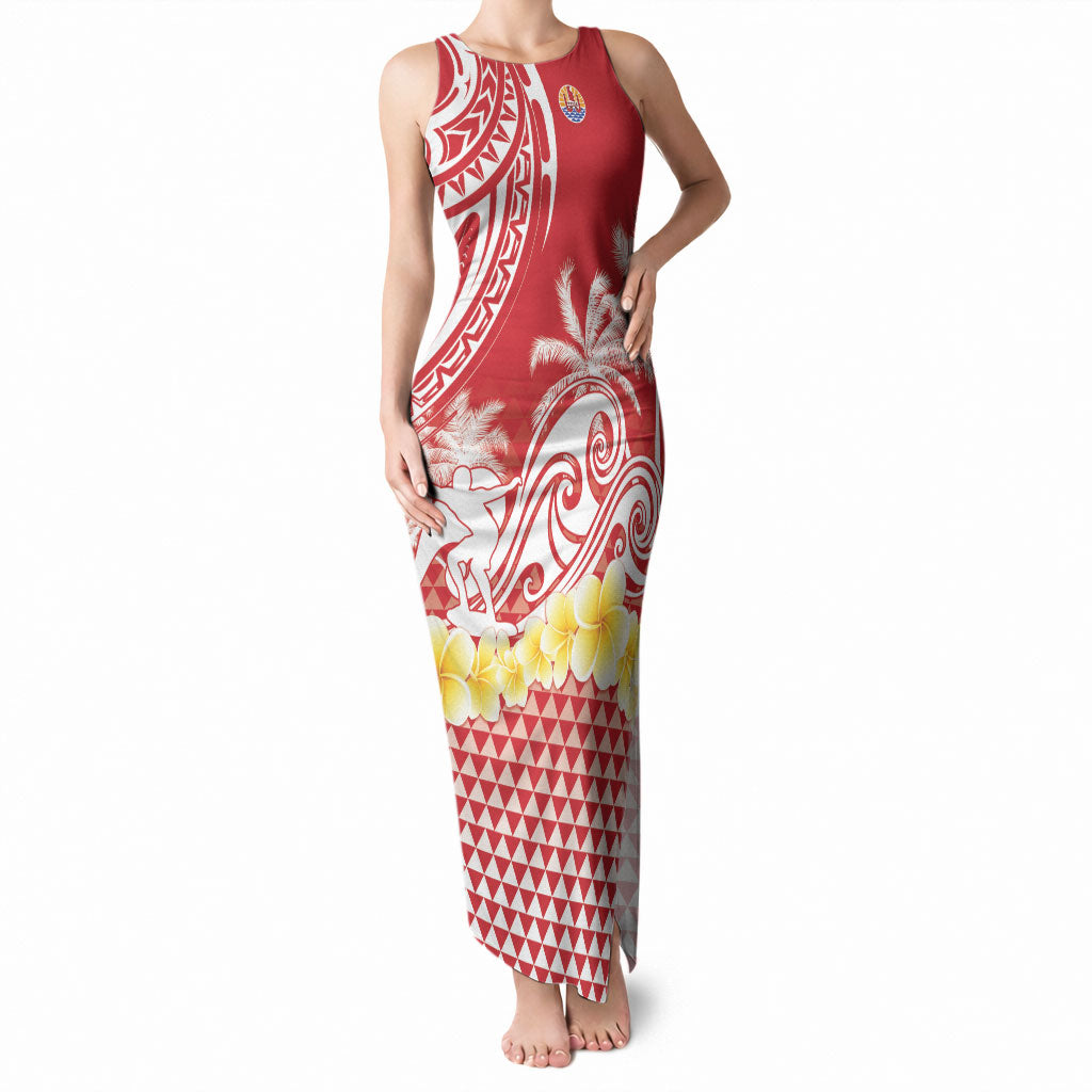 Personalised Tahiti Surfing Tank Maxi Dress Polynesian Style LT05 Women Red - Polynesian Pride