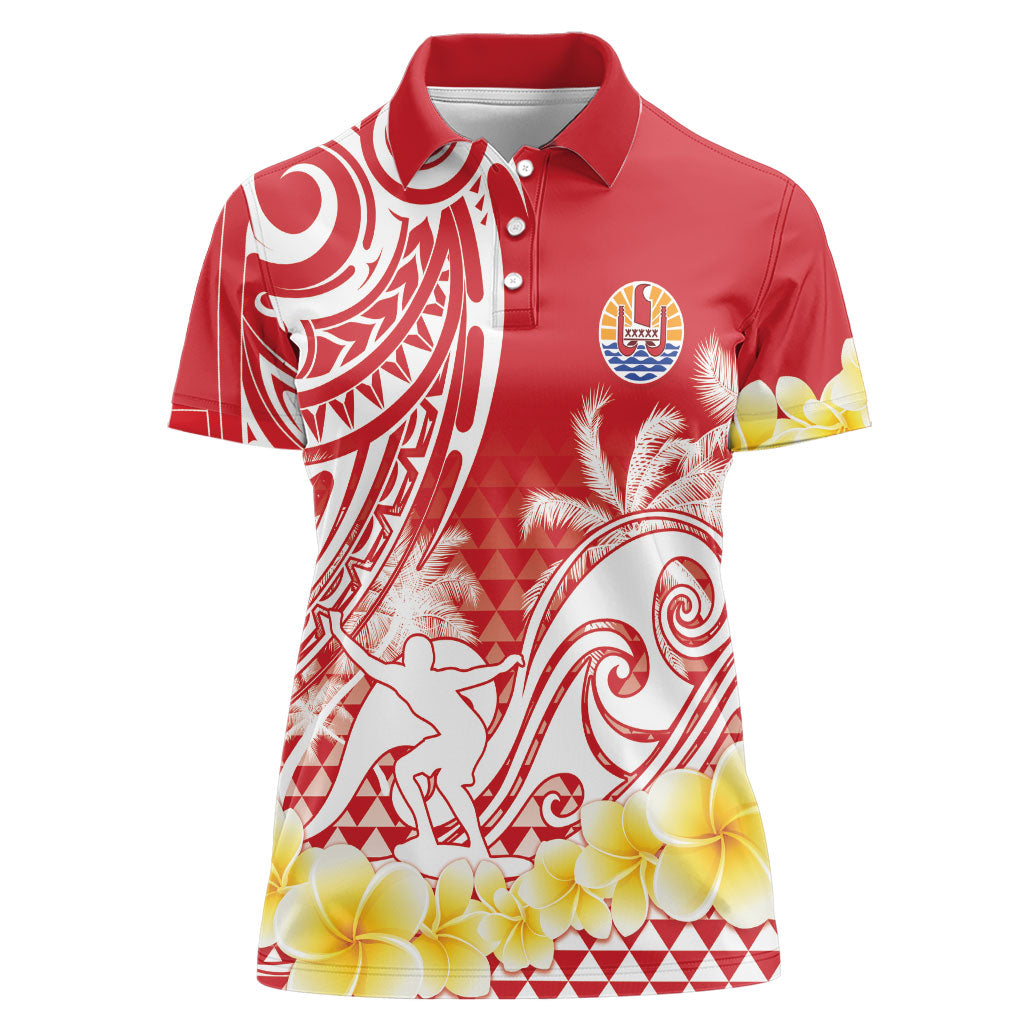 Personalised Tahiti Surfing Women Polo Shirt Polynesian Style LT05 Female Red - Polynesian Pride