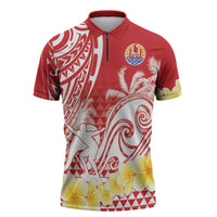 Personalised Tahiti Surfing Zipper Polo Shirt Polynesian Style LT05 Red - Polynesian Pride