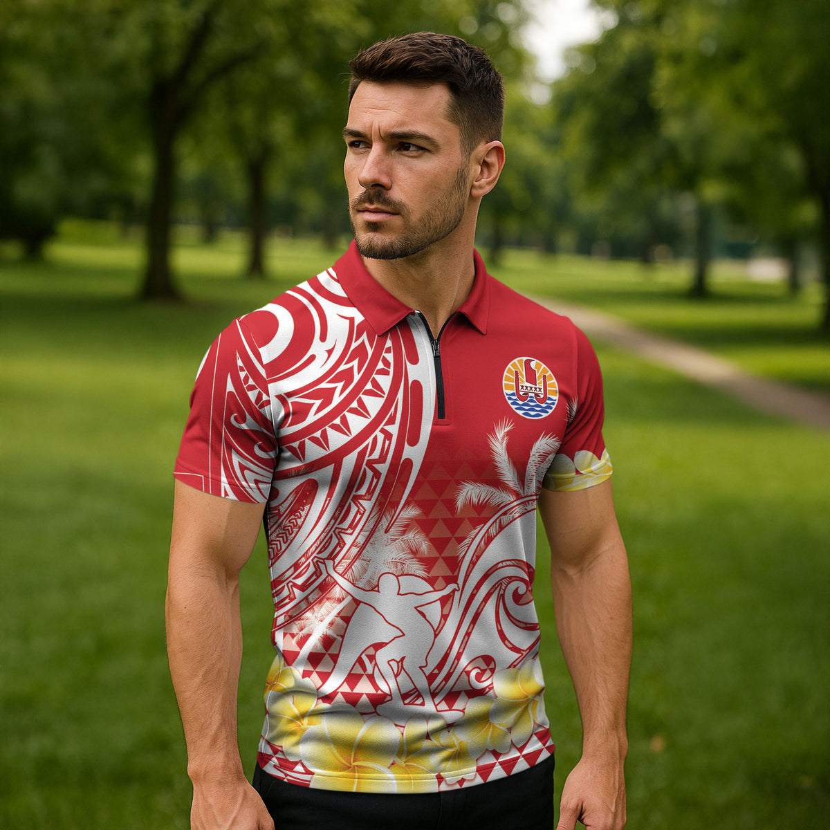 Personalised Tahiti Surfing Zipper Polo Shirt Polynesian Style LT05 - Polynesian Pride