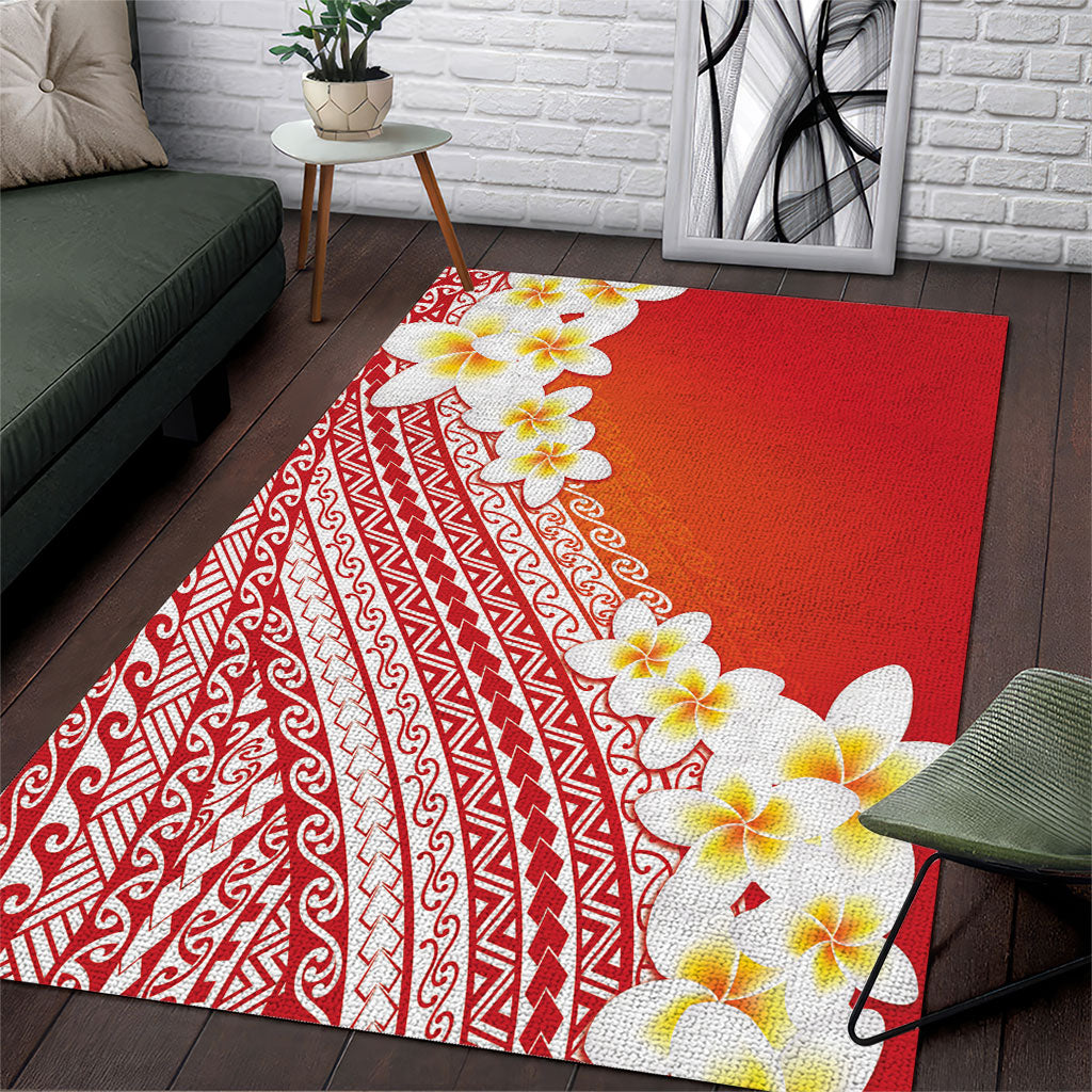 Tahiti Plumeria Tribal Pattern Area Rug Wave Style Red LT05 Red - Polynesian Pride