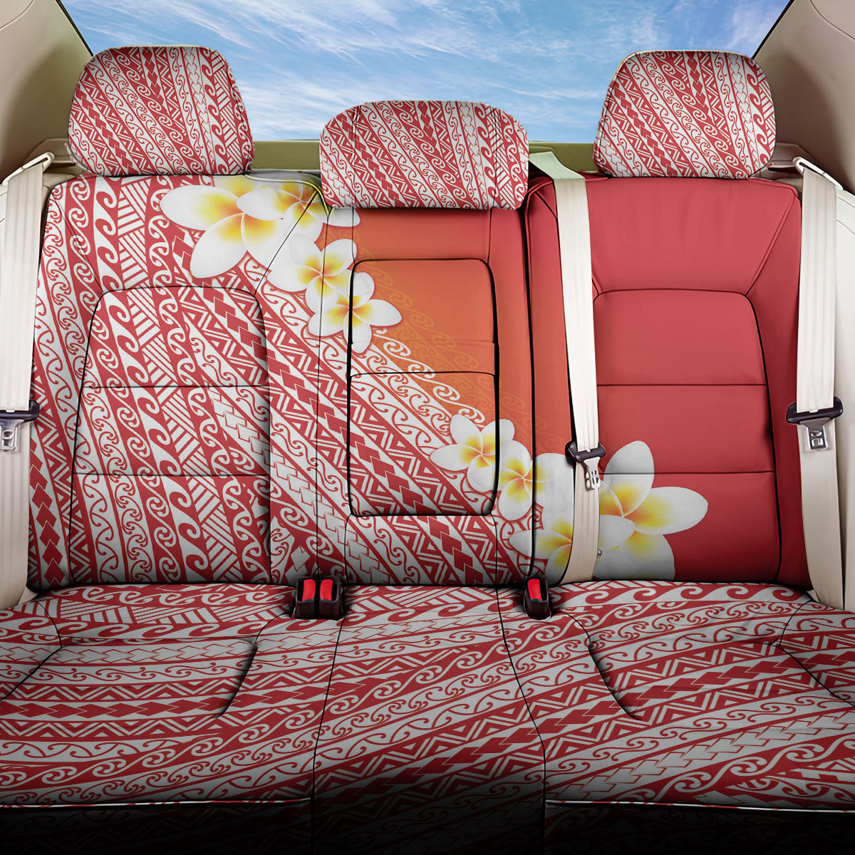 Tahiti Plumeria Tribal Pattern Back Car Seat Cover Wave Style Red LT05 One Size Red - Polynesian Pride