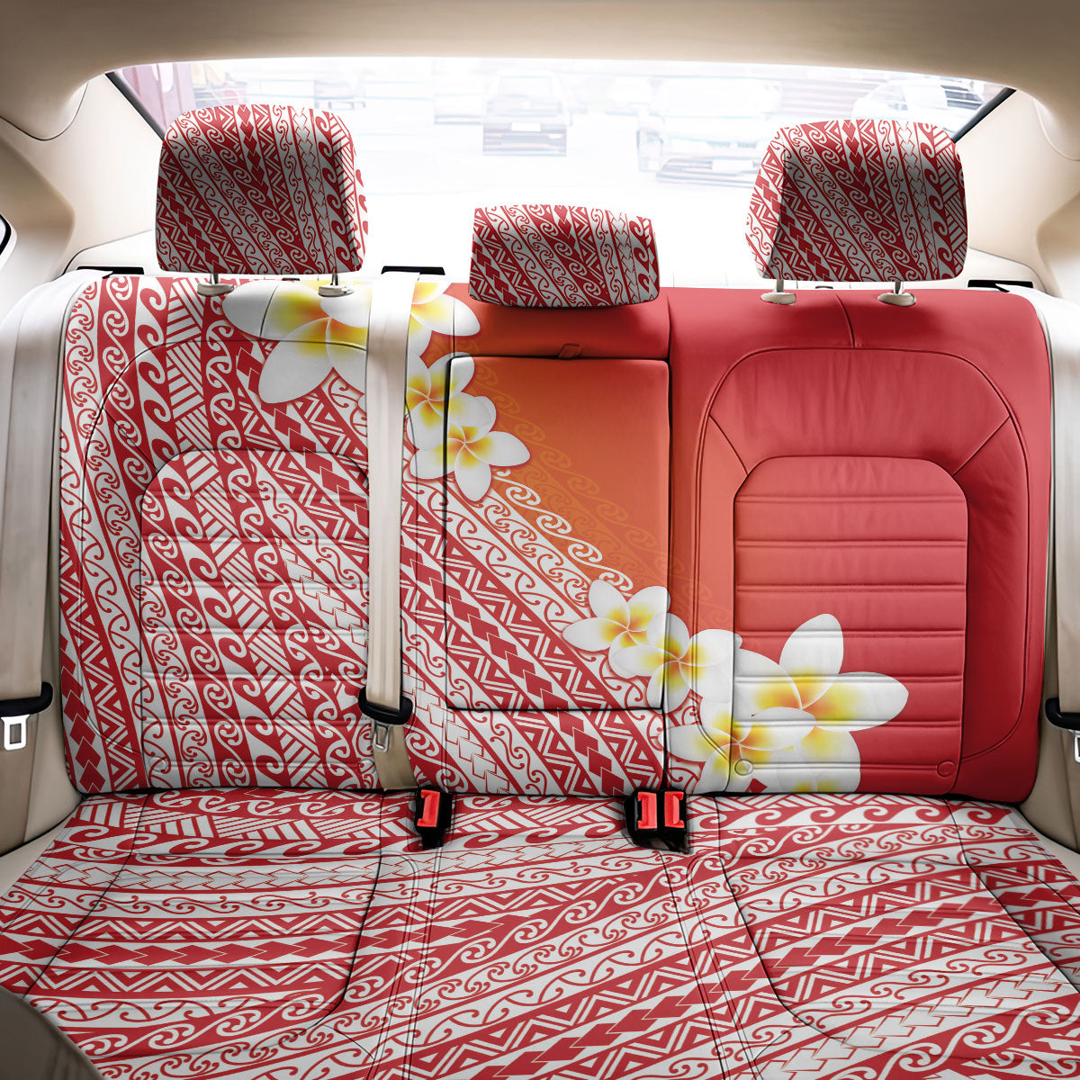 Tahiti Plumeria Tribal Pattern Back Car Seat Cover Wave Style Red LT05 - Polynesian Pride