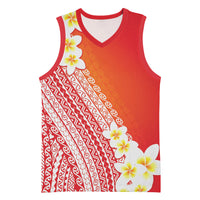 Tahiti Plumeria Tribal Pattern Basketball Jersey Wave Style Red LT05 Unisex Red - Polynesian Pride