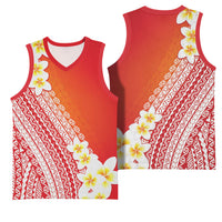Tahiti Plumeria Tribal Pattern Basketball Jersey Wave Style Red LT05 - Polynesian Pride