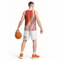 Tahiti Plumeria Tribal Pattern Basketball Jersey Wave Style Red LT05 - Polynesian Pride