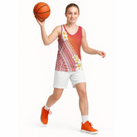 Tahiti Plumeria Tribal Pattern Basketball Jersey Wave Style Red LT05 - Polynesian Pride