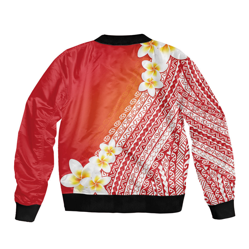 Tahiti Plumeria Tribal Pattern Bomber Jacket Wave Style Red LT05 - Polynesian Pride