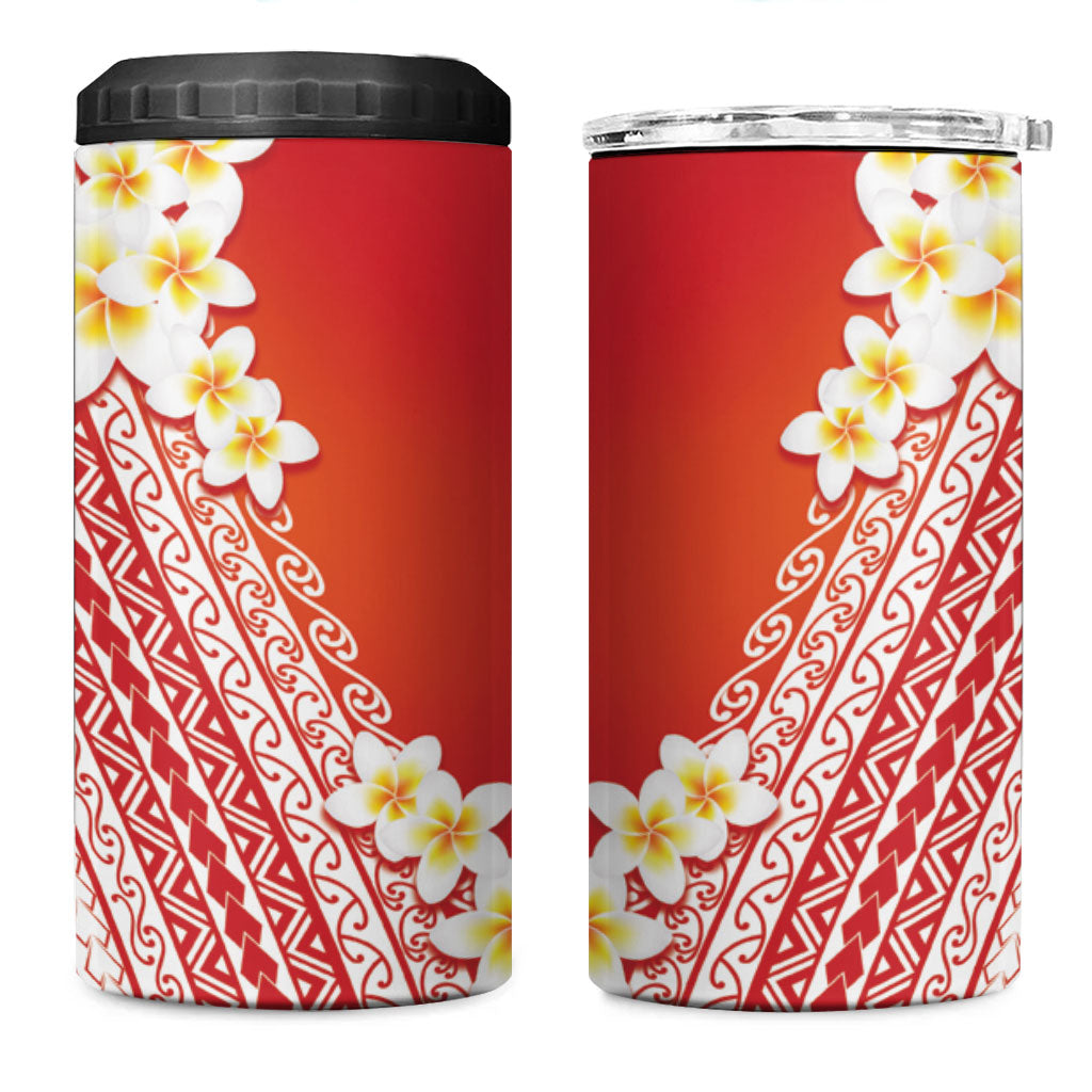 Tahiti Plumeria Tribal Pattern 4 in 1 Can Cooler Tumbler Wave Style Red LT05 One Size: 16 oz Red - Polynesian Pride