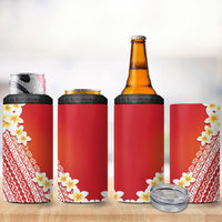 Tahiti Plumeria Tribal Pattern 4 in 1 Can Cooler Tumbler Wave Style Red LT05 - Polynesian Pride