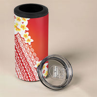 Tahiti Plumeria Tribal Pattern 4 in 1 Can Cooler Tumbler Wave Style Red LT05 - Polynesian Pride