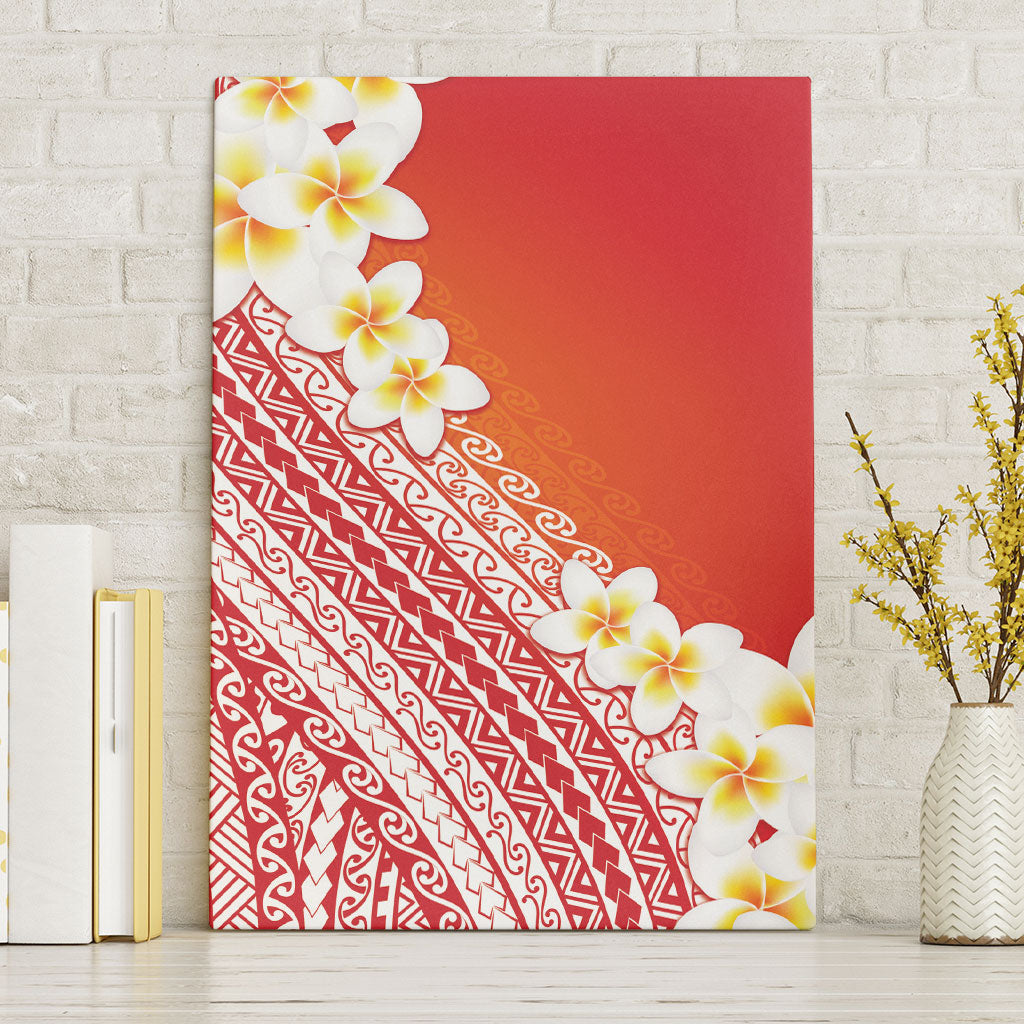 Tahiti Plumeria Tribal Pattern Canvas Wall Art Wave Style Red LT05 Without Frame Red - Polynesian Pride