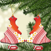 Tahiti Plumeria Tribal Pattern Ceramic Ornament Wave Style Red