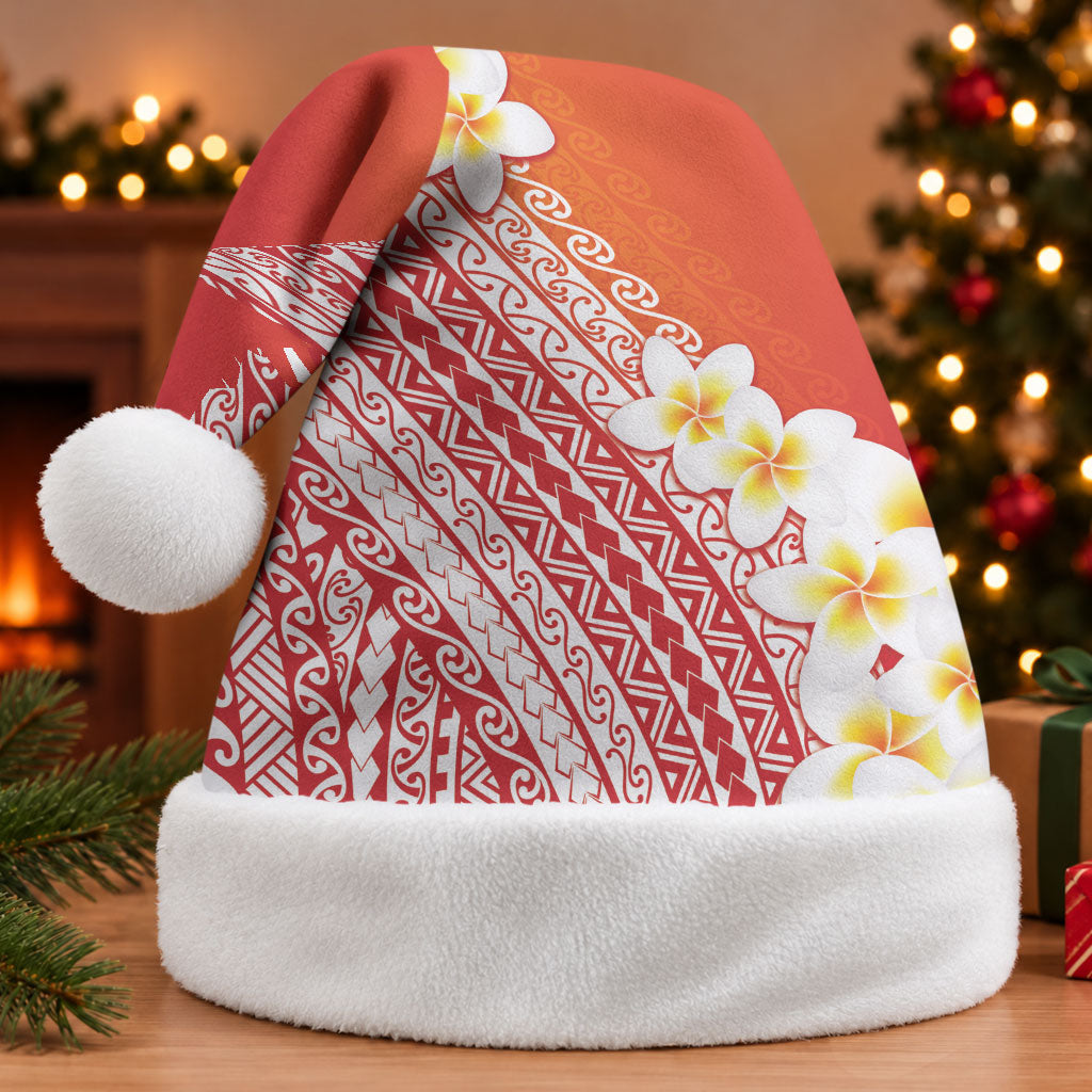 Tahiti Plumeria Tribal Pattern Christmas Santa Hat Wave Style Red