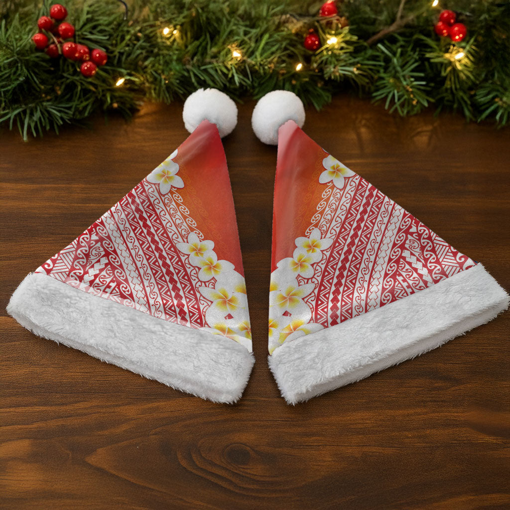 Tahiti Plumeria Tribal Pattern Christmas Santa Hat Wave Style Red