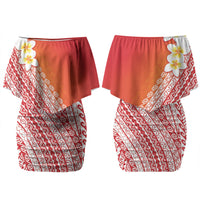 Tahiti Plumeria Tribal Pattern Couples Matching Off Shoulder Short Dress and Hawaiian Shirt Wave Style Red LT05 - Polynesian Pride