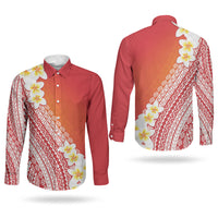 Tahiti Plumeria Tribal Pattern Couples Matching Puletasi and Long Sleeve Button Shirt Wave Style Red LT05 - Polynesian Pride
