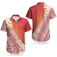 Tahiti Plumeria Tribal Pattern Couples Matching Summer Maxi Dress and Hawaiian Shirt Wave Style Red LT05 - Polynesian Pride