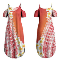 Tahiti Plumeria Tribal Pattern Couples Matching Summer Maxi Dress and Hawaiian Shirt Wave Style Red LT05 - Polynesian Pride