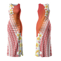 Tahiti Plumeria Tribal Pattern Couples Matching Tank Maxi Dress and Hawaiian Shirt Wave Style Red LT05 - Polynesian Pride