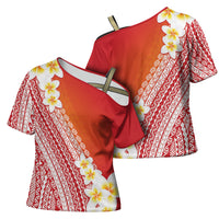 Tahiti Plumeria Tribal Pattern Cross Shoulder Shirt Wave Style Red LT05 - Polynesian Pride